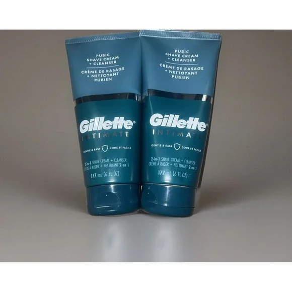 Gillette Intimate Pubic Shave Cream Cleanser 2-in-1 6oz 2 Pack 177ml New