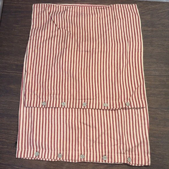 2 Lauren Ralph Lauren Throw Pillow Button Cover Red Cream Striped 18x18 Square