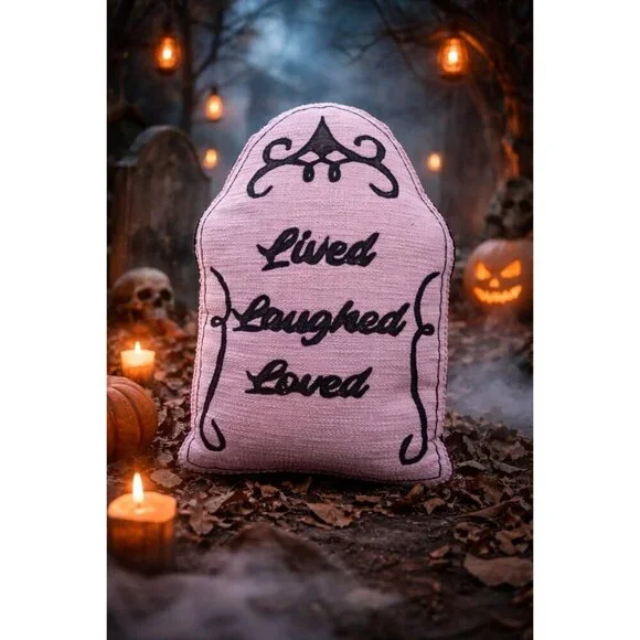 New Purple Large Halloween Tombstone Lived LAUGHED Loved Throw Pillow 18