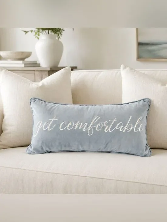 Get comfortable smoky blue velvet decorative pillow