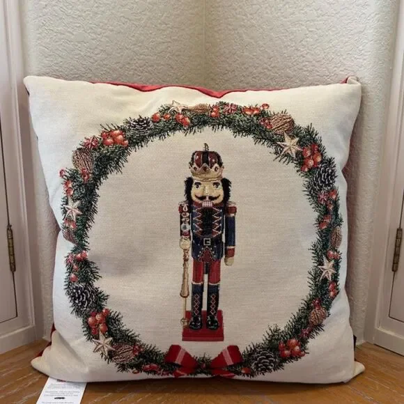 NWT Caldeira Christmas Nutcracker Wreath Tapestry Pillow