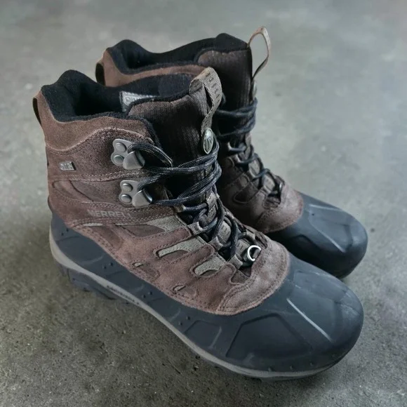 Merrell Moab Polar Brown Duck Boots Mens 9 Waterproof Hiking Insulated 400‎ Gram