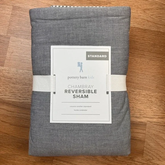 Pottery Barn Kids Chambray Reversible Pillow Sham Standard, One Piece NEW‎
