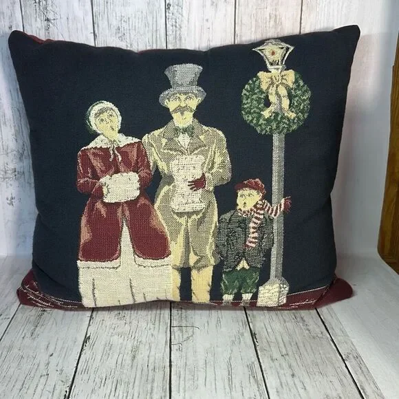 Vintage Jacquard Loomed Tapestry Panel Three Christmas Carolers Pillow‎