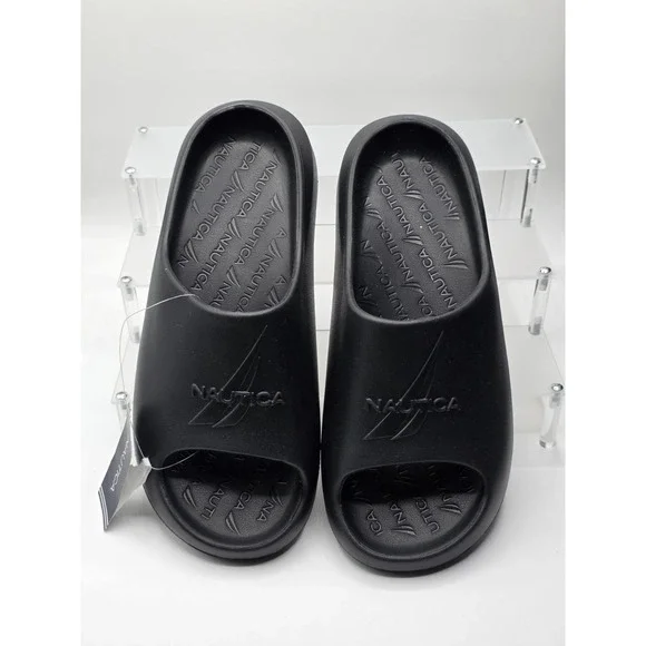 Nautica Ledger Men's‎ Comfort Slide Sandals Black Synthetic US Size 9