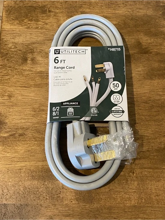6 ft Gray Appliance Range Cord - 50 amp