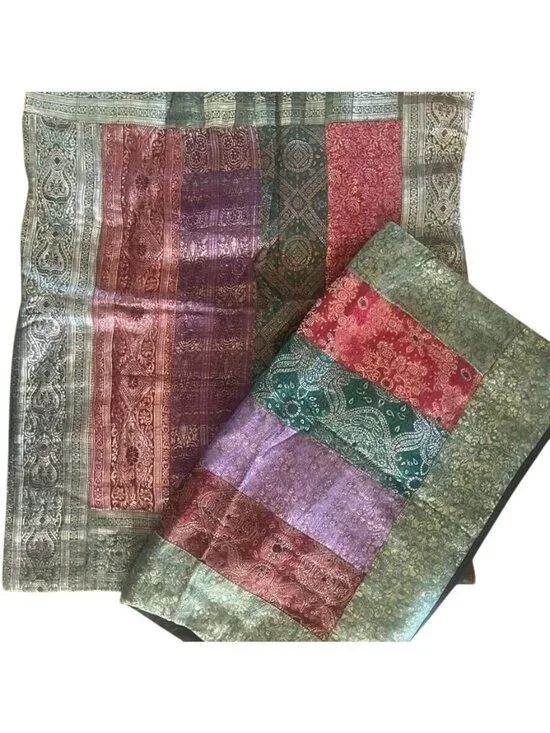 2 Vintage Sari Pillowcases Multicolored Jewel Tones Bohemian Bloomingdales India