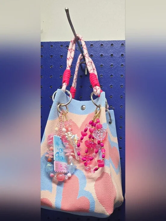 Pink Heart Charm Bag Accessory - Cute Beaded Bag Charm