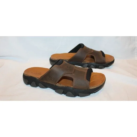 Keen Men's Daytona Open Toe Leather Slide Sandals Bison/Black NEW SZ 11.5