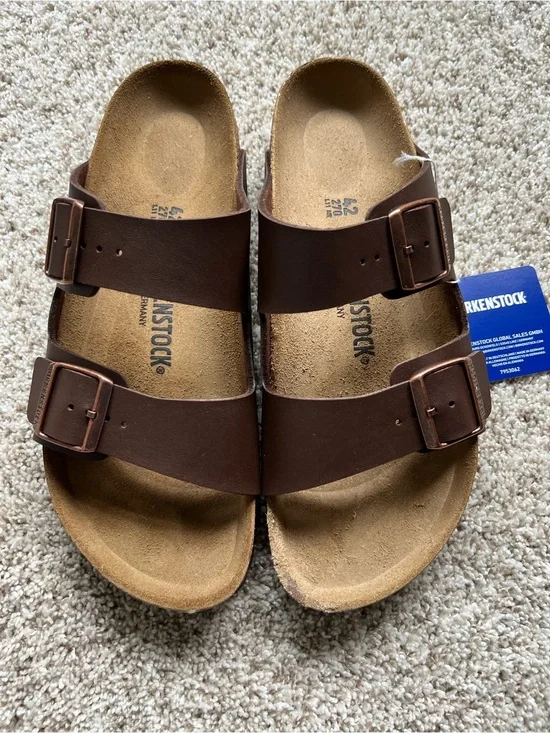 Birkenstock Men’s Two-Strap Buckle Sandals in Dark Brown