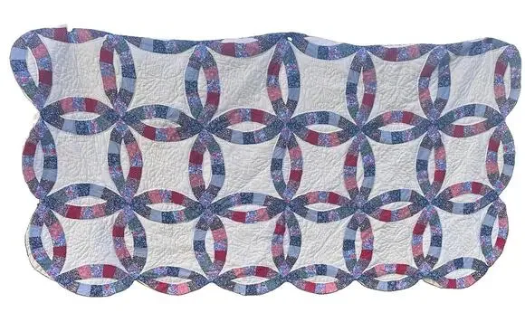 Handmade 1940's Double Wedding Ring Quilt 78”x80” USA Feedsack Hand stitched