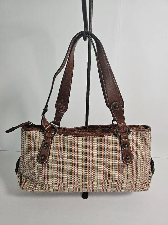 Vintage Fossil Bag Satchel Woven Leather Y2K 78033