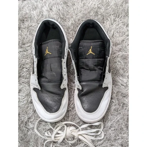 Air Jordan 1 Low Black White Gold 553558-123 Mens Sneakers‎
