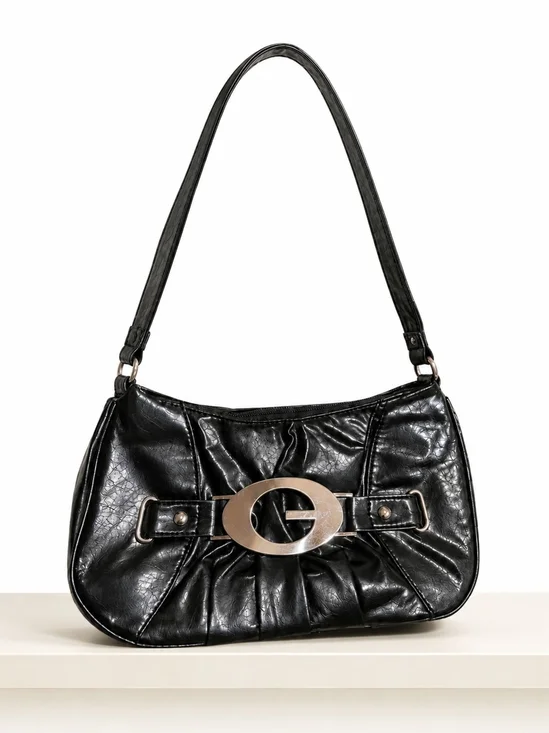 Black Shoulder Bag with Silver Accent