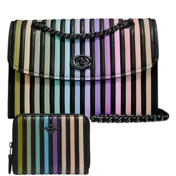 🌈▪️COACH▪️ Parker Ombrè Quilted Striped Multicolor Women's Bag + Wallet Set