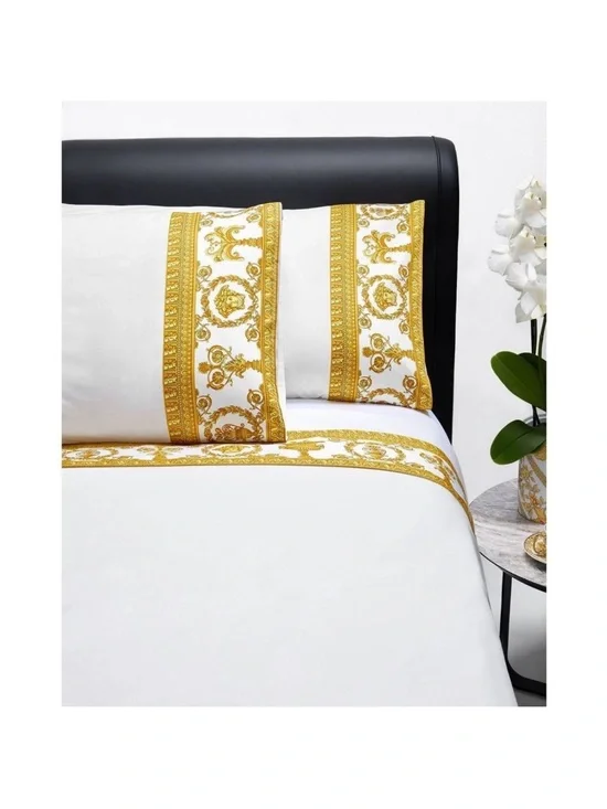 Authentic Versace Baroque Flat Sheet King Cotton Italy White Gold 280 TC