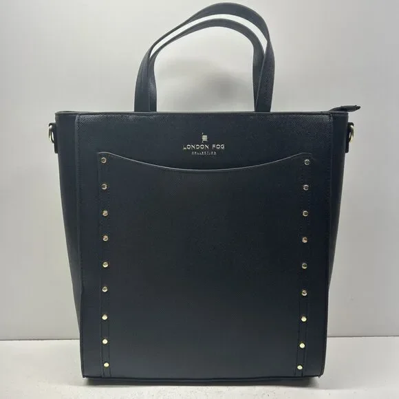 London Fog 100th Anniversary Collection Handbag Sophia‎ Studded Tote Black NWOT