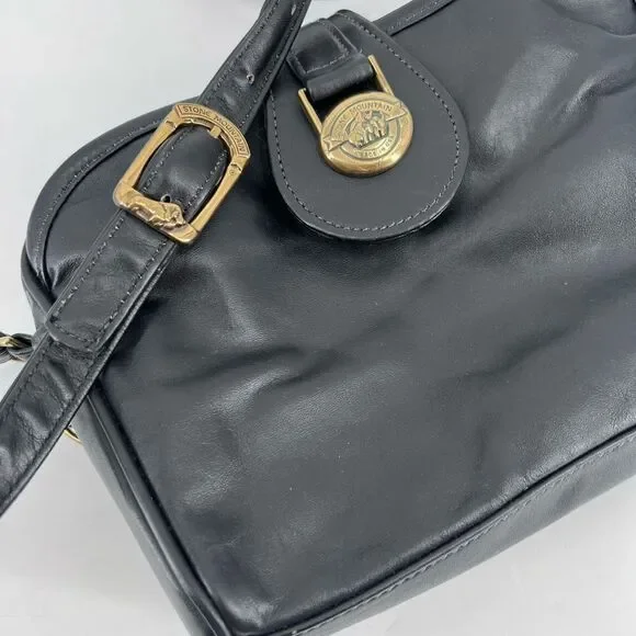 Stone Mountain‎ Women's Sling Bag Shoulder Leather Vintage brass Hardware Black