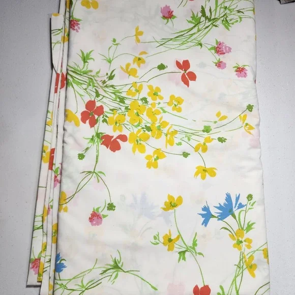 Vintage Fieldcrest Perfection Twin Flat Sheet Wildflower Botanical Floral USA