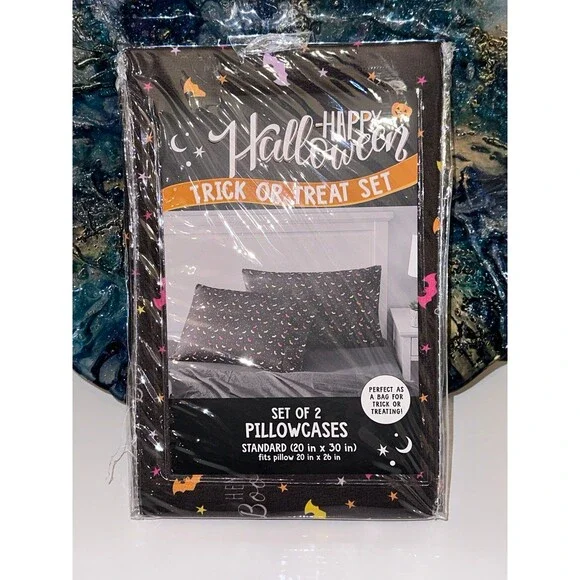 Halloween Rainbow Bats Pillow Sheet Set NEW