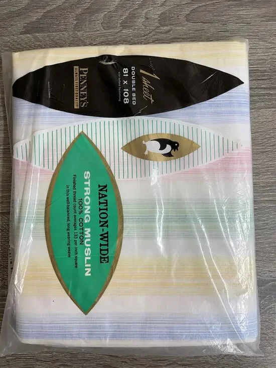 Vintage NIP Nation-wide Penney Muslin Flat Double Sheet Multicolored Stripes