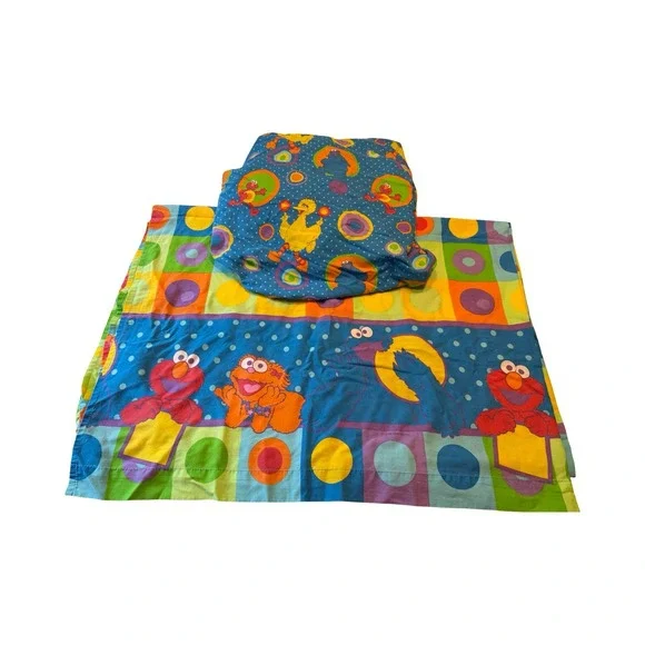 Vintage Sesame Street Twin Sheet Set Elmo Big Bird Cookie Monster Franco 2pc