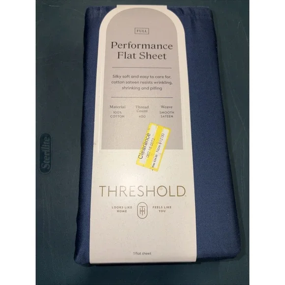 Threshold‎ Performance Flat Cotton Sheet Full Metallic Blue 400TC