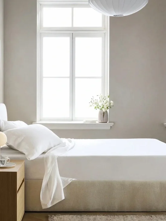 Quince White Sheet Set on Neutral Bed