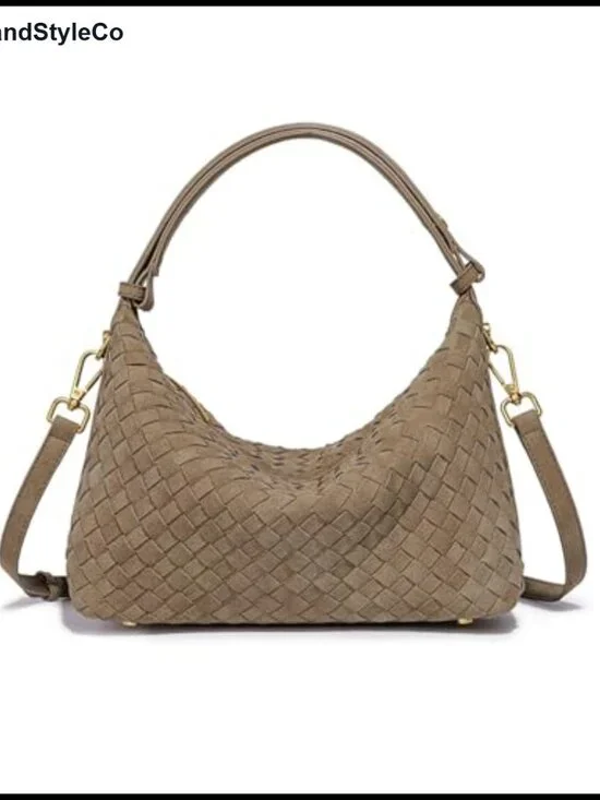 Woven Faux Suede Slouchy Crescent Hobo Shoulder Bag Satchel Purse