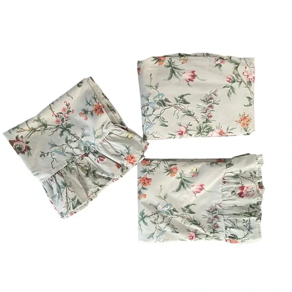 Vintage Lauren Ralph Lauren Toulouse Floral Pewter 3 Piece Sheets Set Twin