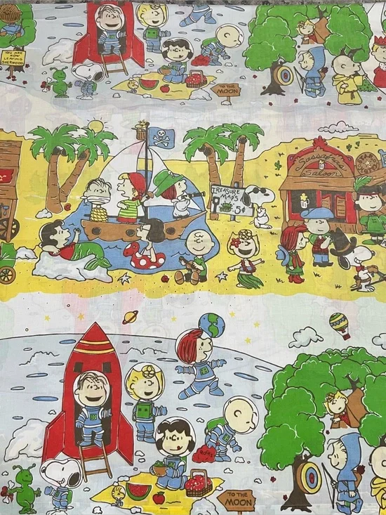 Vintage Peanuts Charlie Brown Space Snoopy West Twin Flat Sheet