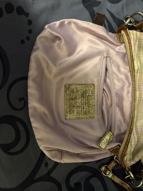 Y2K Coach Lavender Satin Shoulder Bag with Gold Hardware