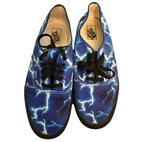 Vans Shoes Men's Size 11‎ Black Blue Thunder Lightning Classic Slip On Sneakers
