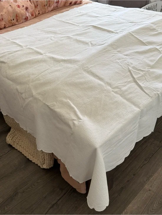 Vintage Ralph Lauren Embossed White Twin Size Sheet Bedspread Scalloped 90s