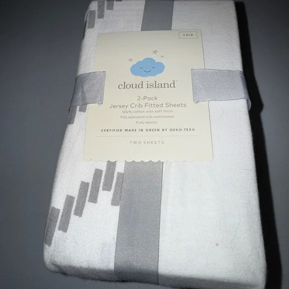 Cloud Island Jersey Crib Fit Standard Grey White‎ New 2-Pack Cotton