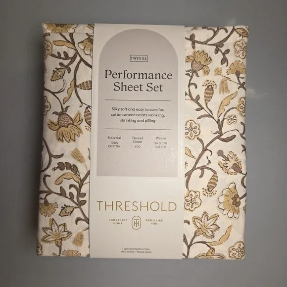 Twin/Twin XL 400 Thread Count Performance Sheet Set Cool Floral - Threshold‎ NEW
