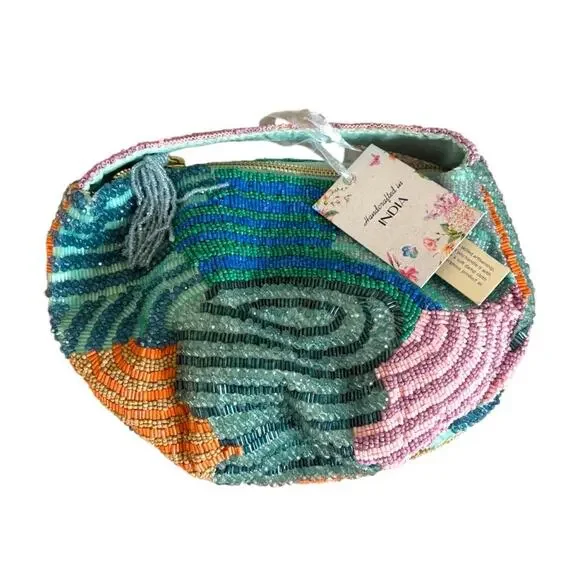 New Handcrafted in India Beaded Shoulder Bag Multicolor Purse