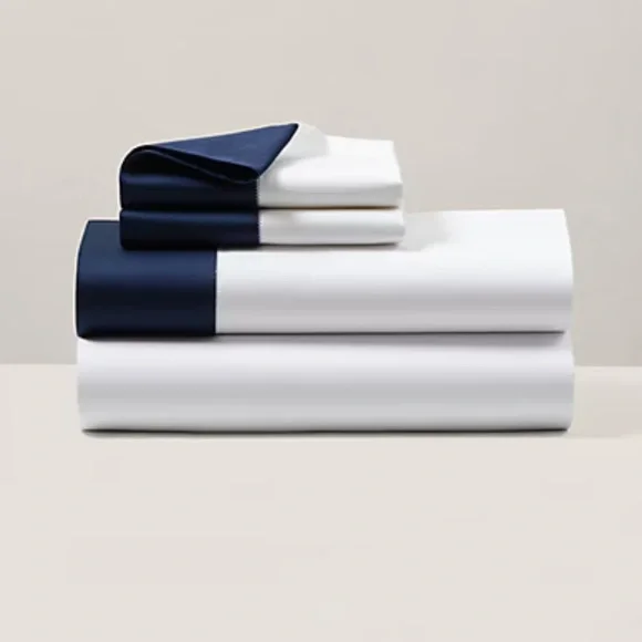 Ralph Lauren Organic Cotton Sateen Border King flat sheet only  polo navy
