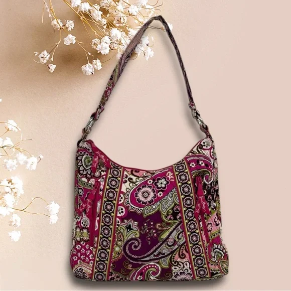 Vera Bradley Pink Very Berry Paisley Hipster Hobo Shoulder Bag Purse 13