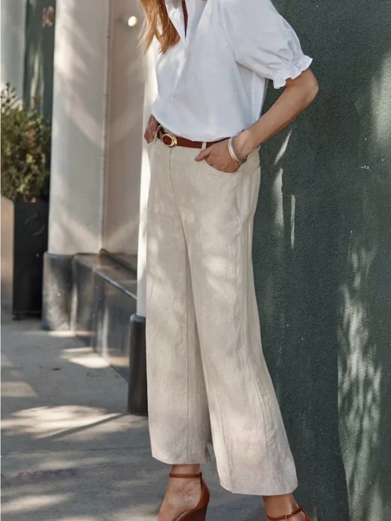 JJill Classic Wide-Leg Linen Pants in Natural sand dune white (flax) sz L NWT
