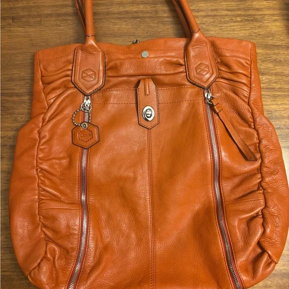 Lodis‎ Orange Leather Tote Bag Y2K