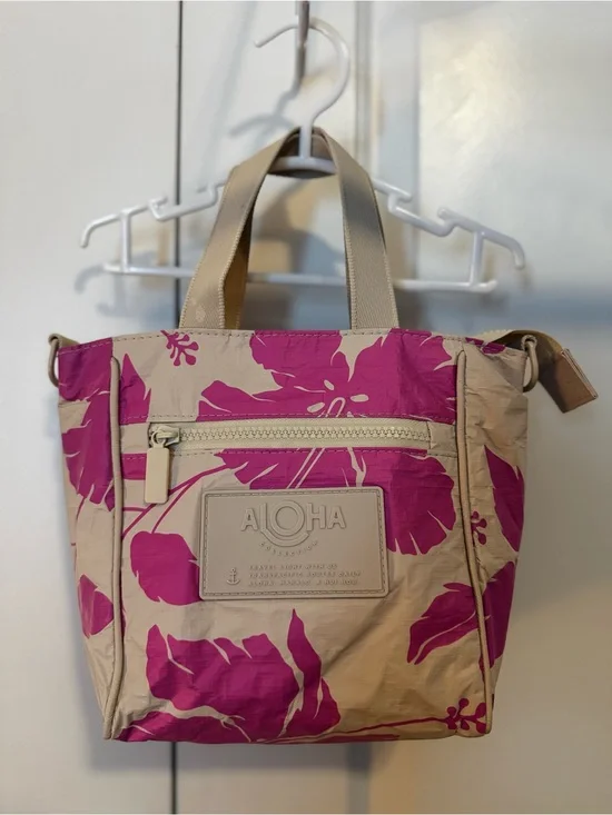 ALOHA Splash Proof Floral Tote Bag - Beige with Pink Print