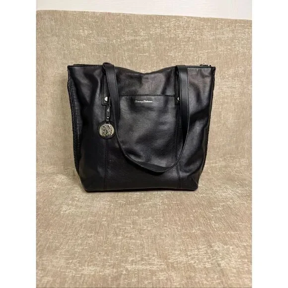 Tommy Bahama Women's Lido Key 100% Leather Shoulder Tote Handbag Black
