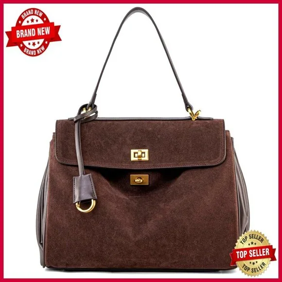 Medium Leather & Suede Tote Bag with Adjustable Strap for Work Travel