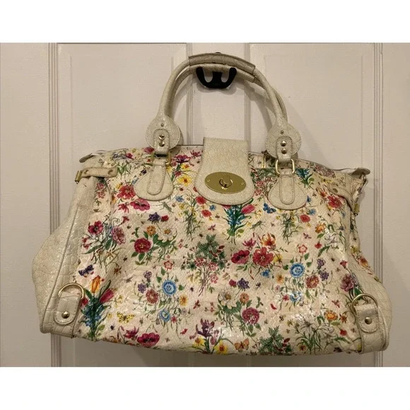 Nicole Lee Large Tote Bag/Purse Cream‎ w Floral Design