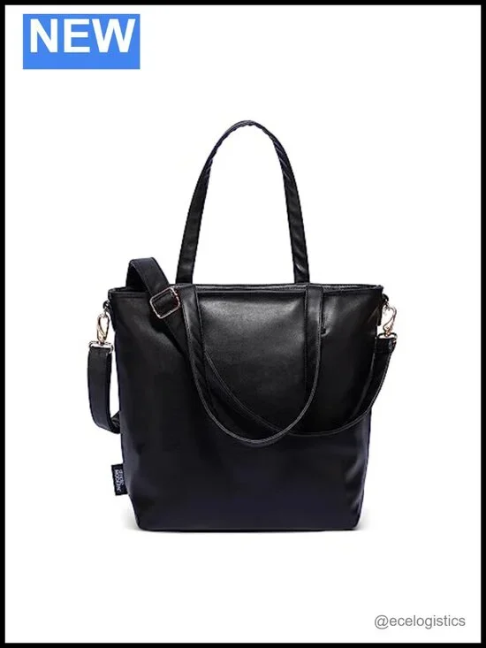 Vegan Leather Tote Bag with Laptop Sleeve and Crossbody Strap
