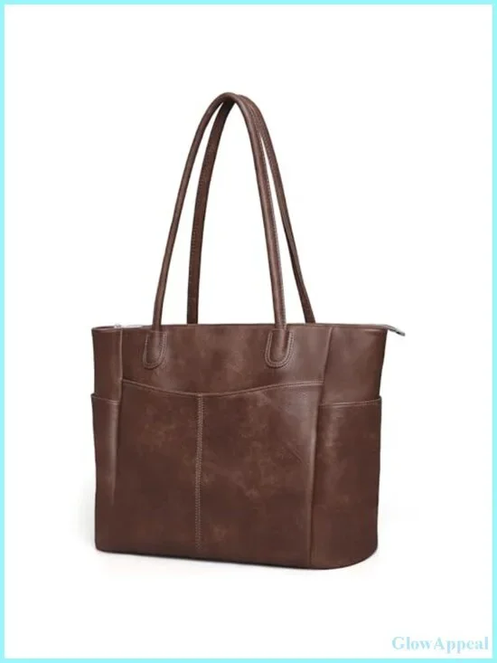 Large Vegan Leather Tote Bag for Women Work 23L Zipper Shoulder Purse
