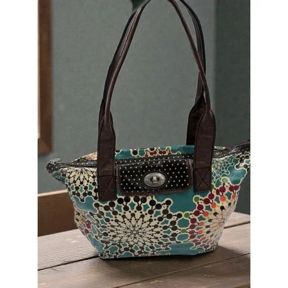 Fossil‎ KEY-PER Key Per Kaleidoscope Coated Canvas Shoulder Tote Purse Teal