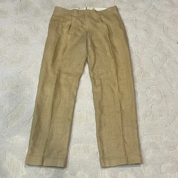 Polo Ralph Lauren 100% Flax Pleated Dress Pants ITALY 34x30 Andrew Style