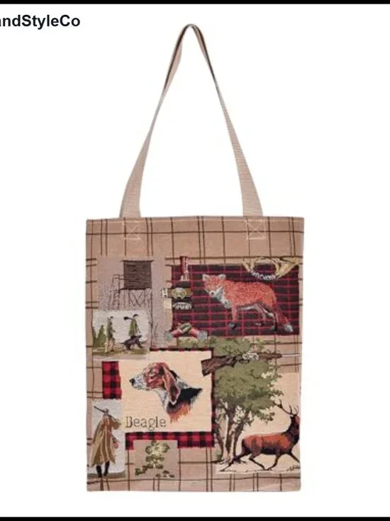 Vintage Jacquard Tapestry Tote Bag, Large Shoulder Handbag for Shopping, 15x16